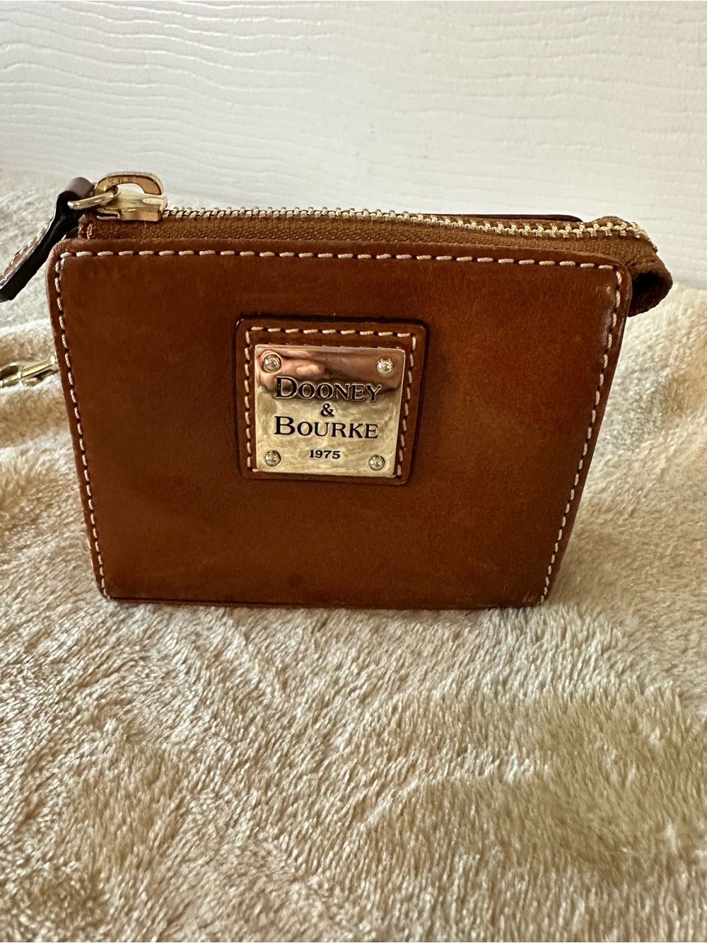 Dooney & Bourke Brown With Gold Hardware Leather Zip Coin Wallet  with Key Leash